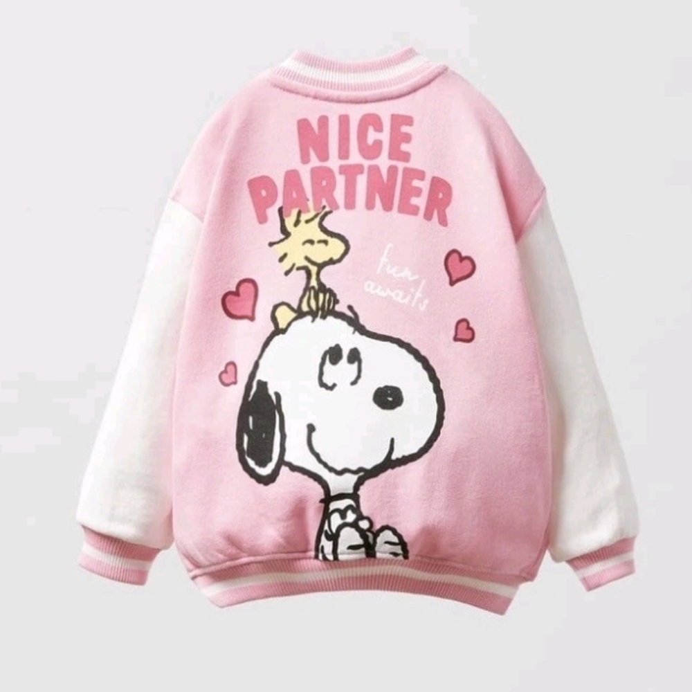 Zara kids pink Snoopy Peanuts bomber jacket size 2/3